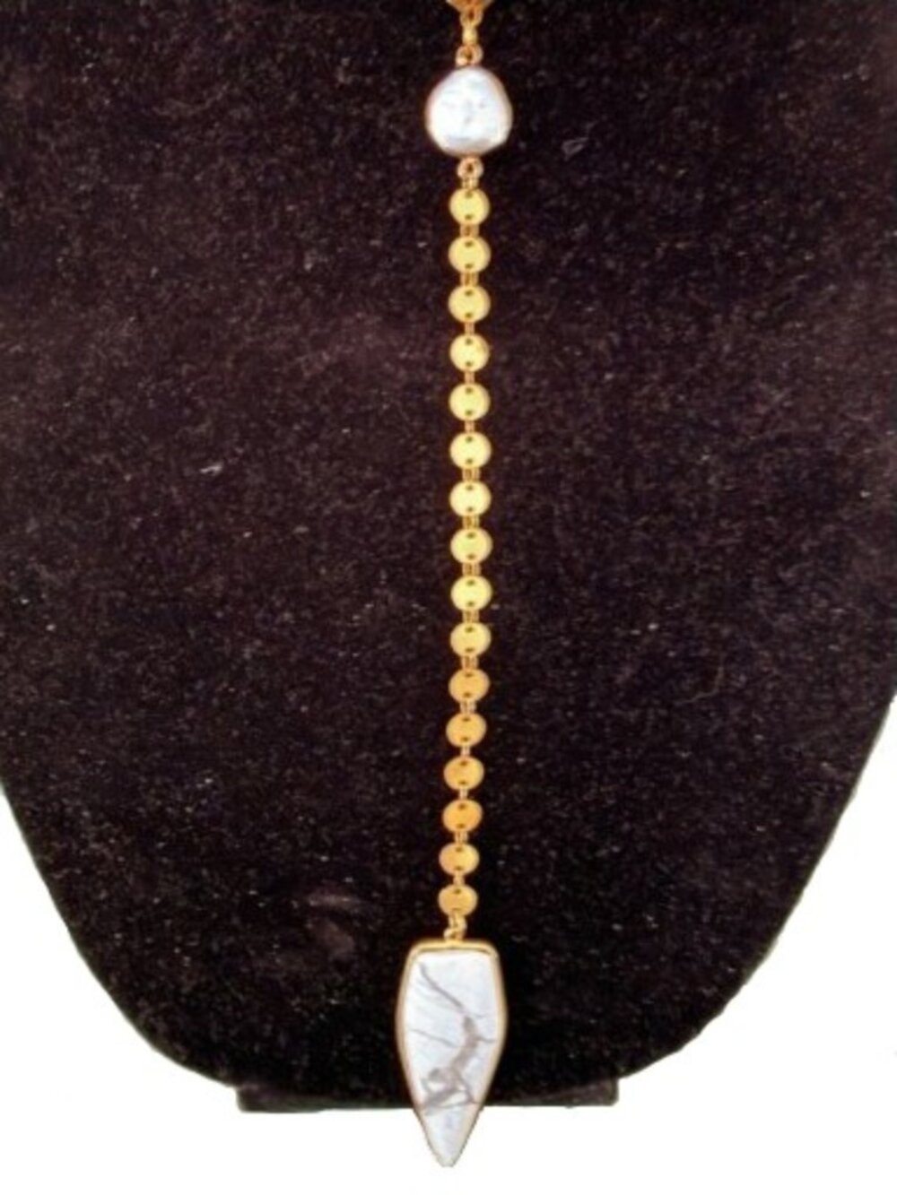 KARINE SULTAN Gold Mini‑Coin Lariat Necklace, MOP & Natural Stone Pendant - NWOT - Picture 6 of 14